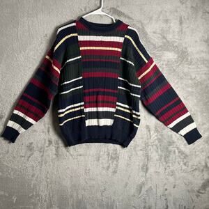 Vintage Striped Colorblock Ribbed Cotton Pullover 90s Grandpa Core Knit‎ Large